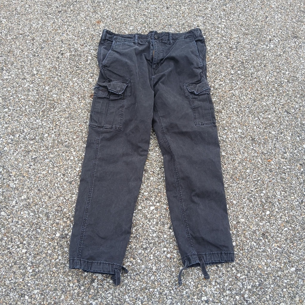American Eagle Pants Mens 34x32 Black Cargo Flex Canvas Adjustable Waist Pockets